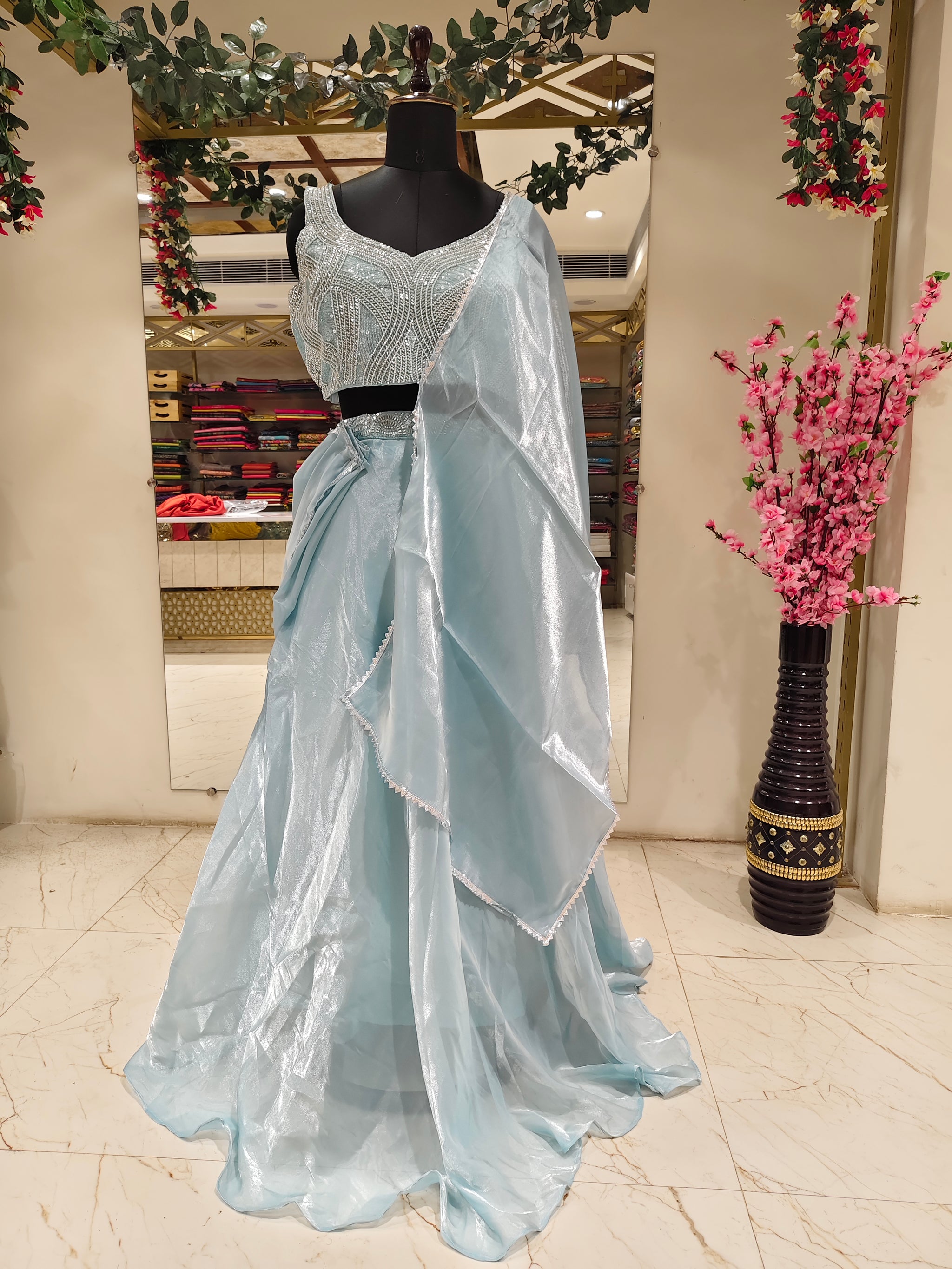 Pastel Blue Organza Lehenga Set