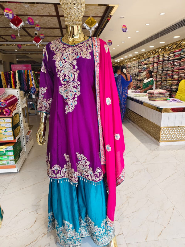 Trendy plazo set with party wear work 3 pec set